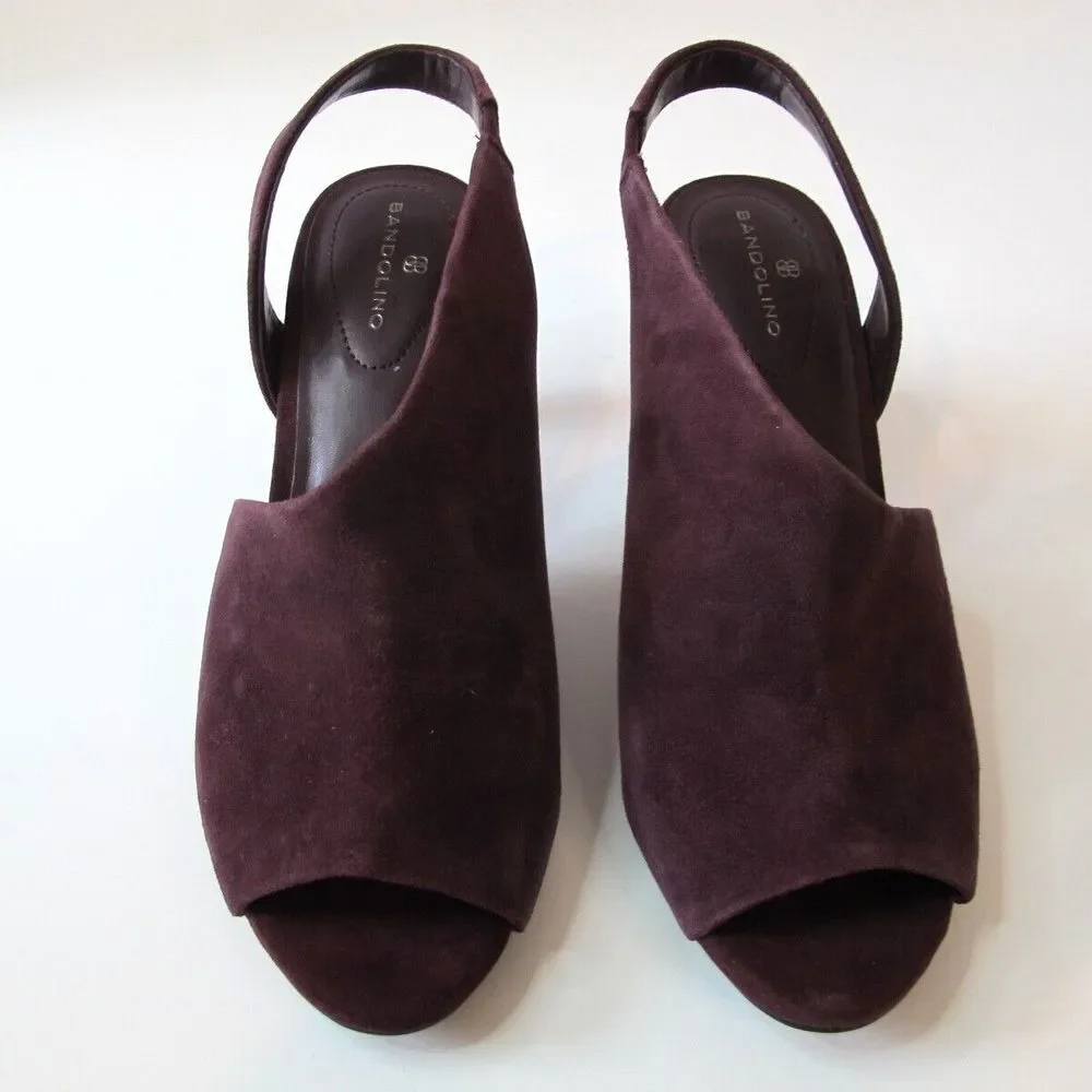 Bandolino Jasmine Dark Red Suede Peep Toe Slingback Peep Toe Heels‎ Women's 8.5M - Picture 2 of 9